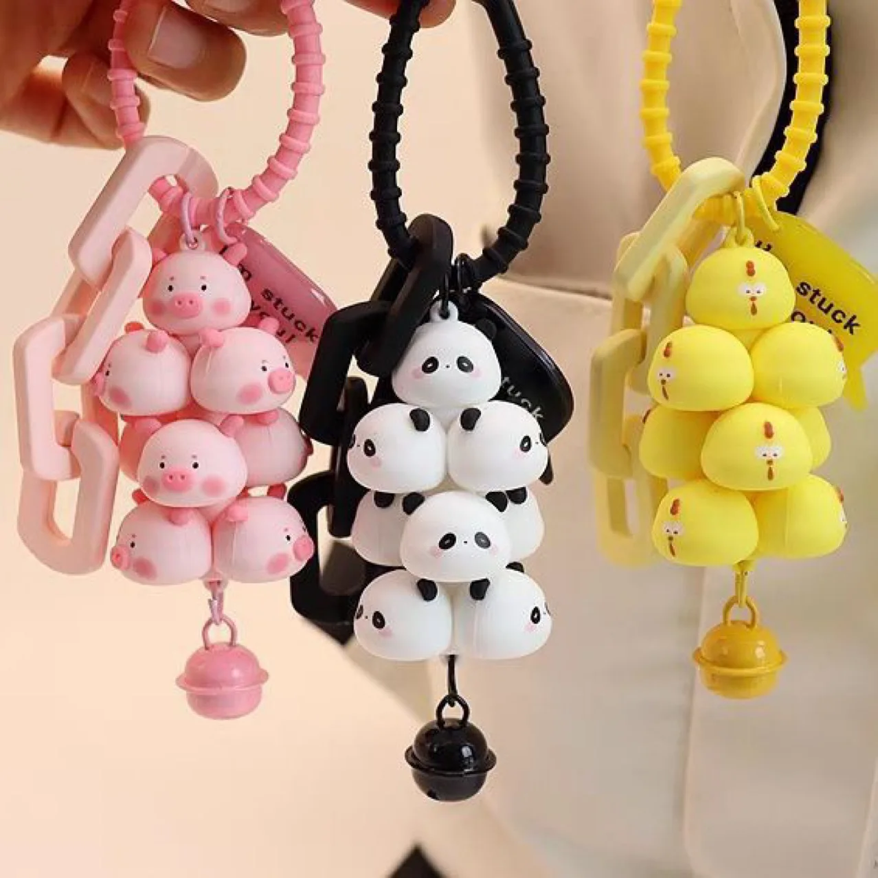 Pig Tower Keychain and Bag Hanging Ornament Piggy Stacking Fun Panda Keychain Cartoon Animal Hanging Decoration for Bags