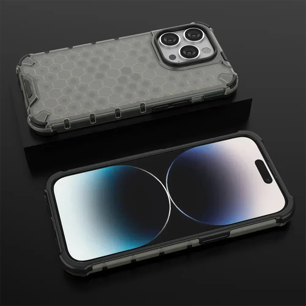 Honeycomb Shockproof for IPhone 15 Pro Max 14 Plus 13 12 11 Pro Max Mini Plus XS X XR 7 8 SE 4G 5G Translucent Protective Case