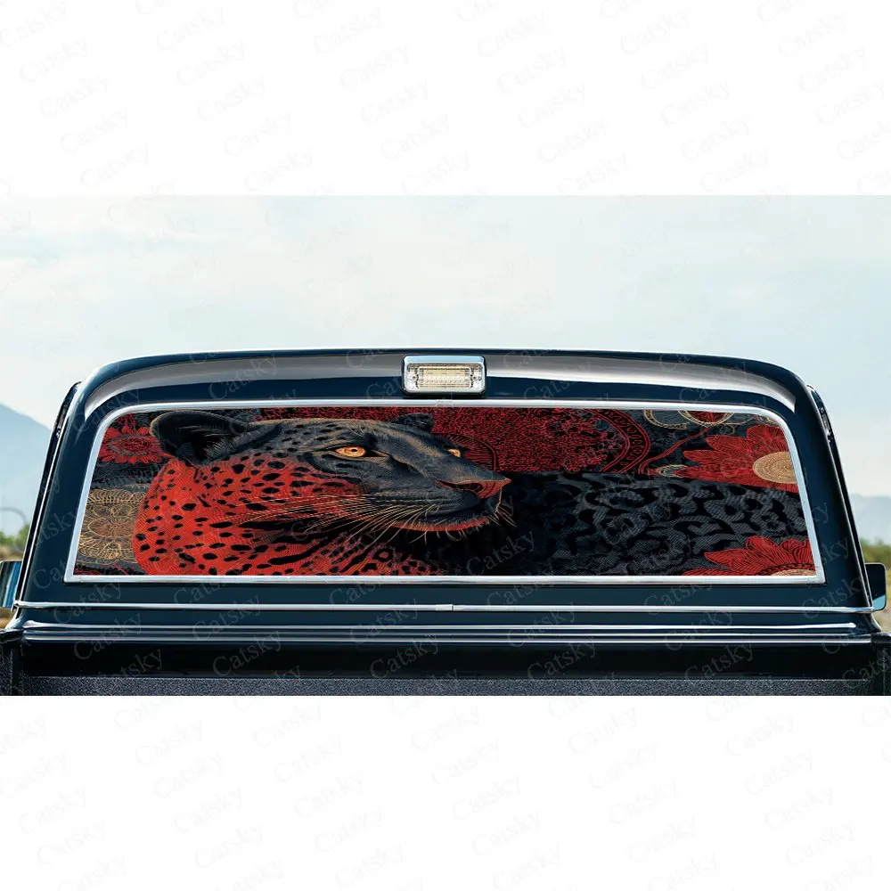 

Artistic Leopard with Dynamic Posture & Textural-Fierce Hybrid Motif Decal, Car Rear Window Sticker, Waterproof Self-Adhesive PV