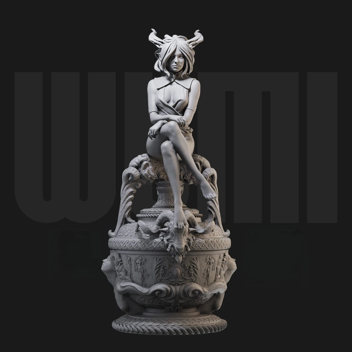 Horns Magical Female Warrior Quiyana High-precision Hand-made White Film Component Model 3D Printed DIY Coloring Figurines