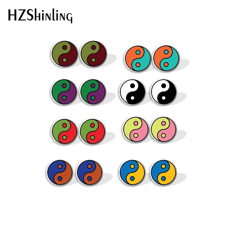 2022 Round Yin Yang Acrylic Stud Earrings Resin Epoxy Ear Jewelry Earrings for Women