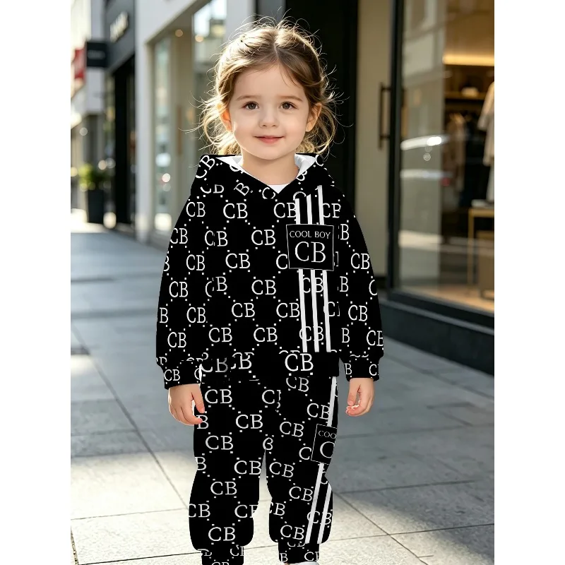 Unisex Kleinkinder Kapuzen-Jogginganzug 2-teilig, 3D Rotes Spinnennetz, Gestreifter Löwe, Full CB Cool Boy Buchstabendruck Kinder Freizeitoutfit – Detail 5