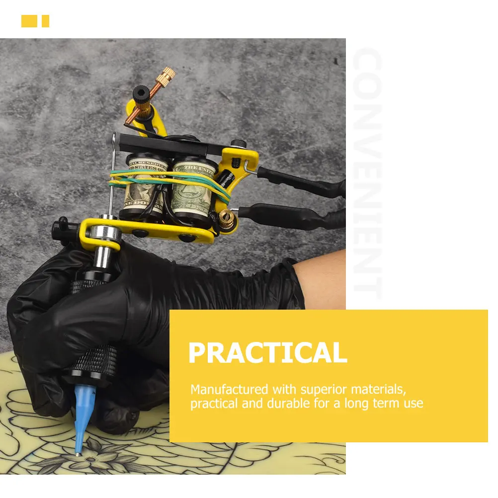 

Electroplated Iron Frame Coil Tattoos Machine Professional Grade Yellow Strong Power Stable Operation No Noise Convenient