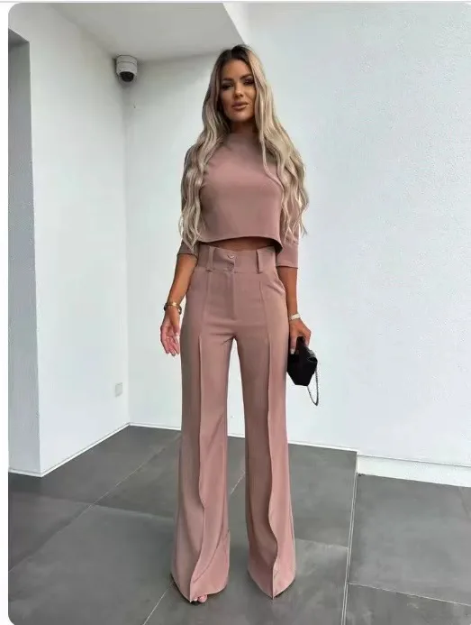 Elegant Office Lady Suits Fashion Spring Autumn O-neck Letter Print Tops & Long Pants 2Pc Matching Suits Casual Streetwear Sets