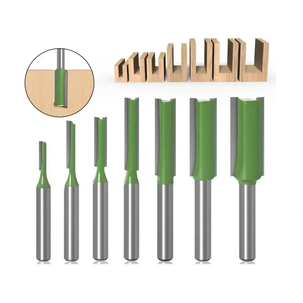 

7Pcs/Set 6mm 4/1inch Shank Single Double Flute Straight Bit Milling Cutter For Wood Tungsten Carbide Router Bit Woodwork Tool