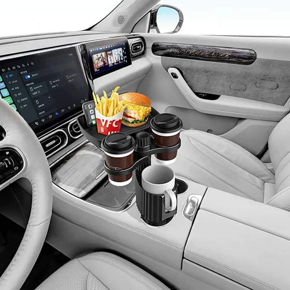 360 Degree Adjustable Drink Holder Rotation Car Tray for Eating with Adjustable Base Food Table Expander Universal for Vehicles