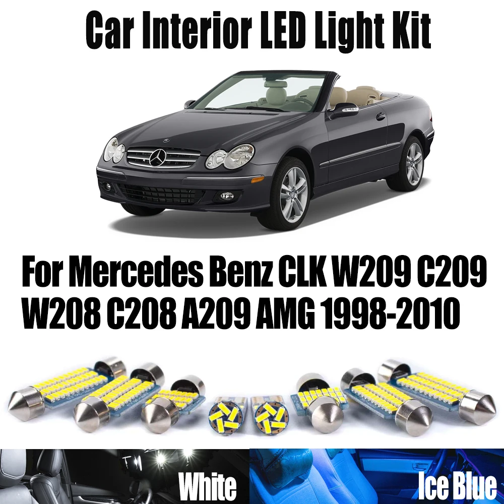 

For Mercedes Benz CLK W209 C209 W208 C208 A209 AMG 1998-2009 2010 Car Lighting LED Interior Map Reading Dome Light Bulbs Kit