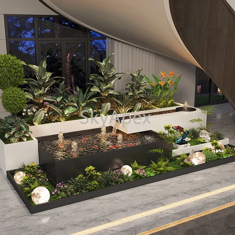 بركة أسماك للحديقة من الفولاذ المقاوم للصدأ - زخرفة نافورة مياه متينة للشرفة والخارجية والفناء