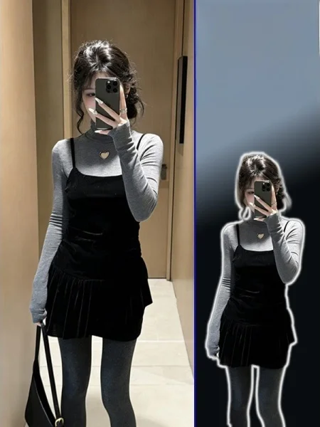 

plus Size Women's Retro Slim Fit Long Sve T-irt Set High Waist Crop Top Faionable Two-Piece Set for Spring