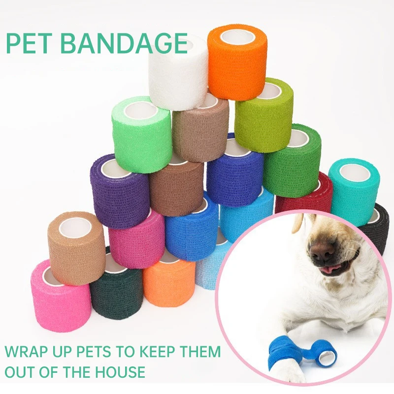 6pcs Self-Adhering Bandage Fixing Bandage Animal Bandage Hand Tearing Waterproof Elastic Bandage for Pets 5 cm X 4.5 M