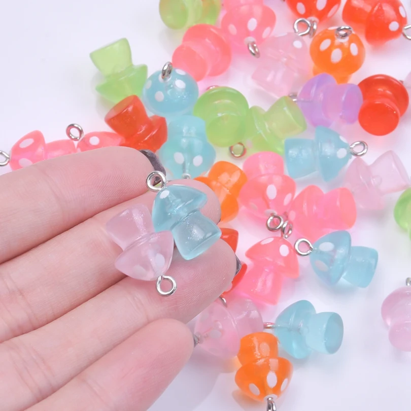 Random 10-50pcs/Lot Mix Kawaii Transparent Mushroom Charms For Jewelry Making Supplies Resin Food Accessories Handmade Earrings