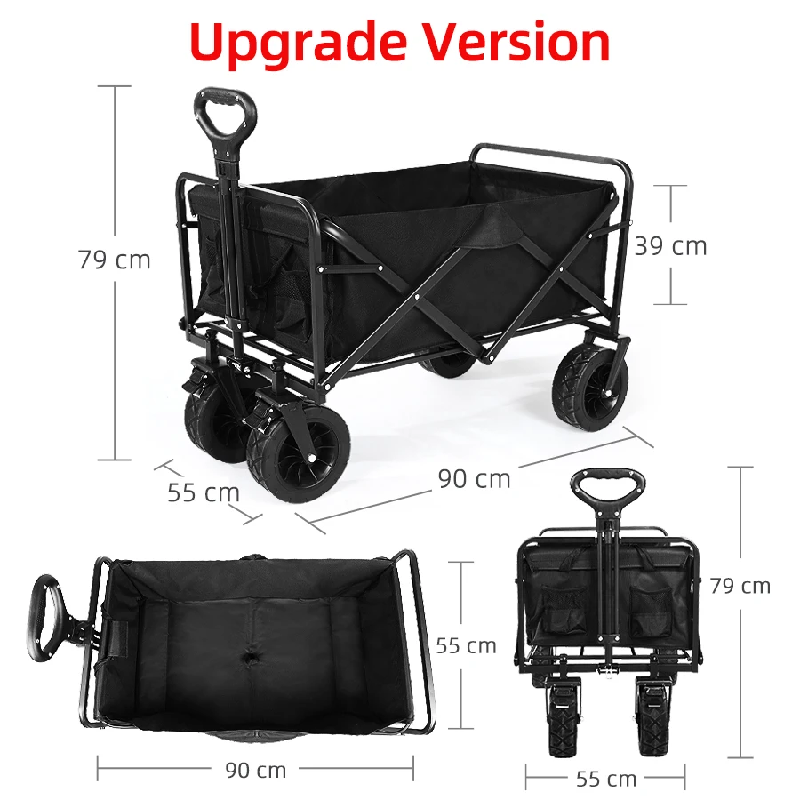 Schwerlast-Bollerwagen mit großer Tragfähigkeit, faltbarer Bollerwagen für Garten, Strand, Campingausrüstung mit Getränkehaltern. – Detail 6