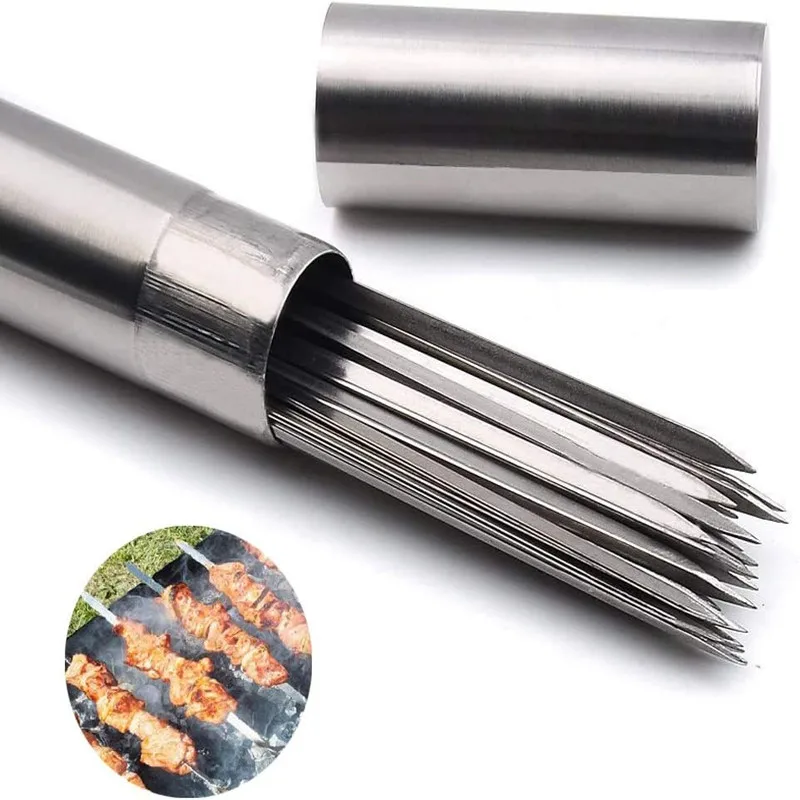 10/15/20Pcs Stainless Steel Barbecue Skewer Reusable BBQ Skewers Kebab Iron Stick For Outdoor Camping Picnic Tools Cooking Tools