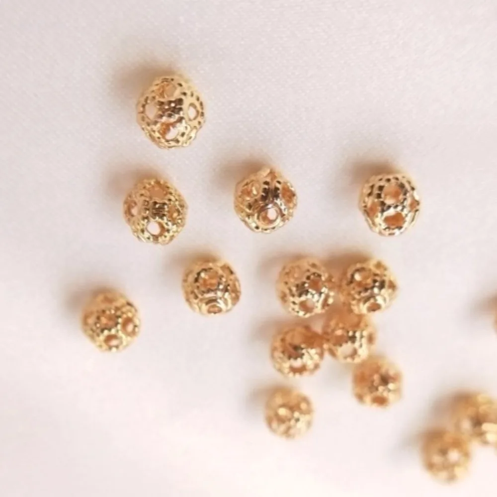 

Медь 14-каратного золота, полые круглые бусины, маленький цветочный шар, свободная бусина, сделай сам, ювелирные изделия ручной работы, аксессуары из бисера, материал