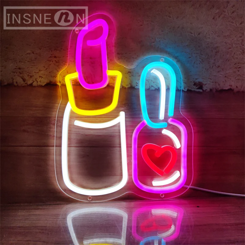 Imagem -03 - Unhas Sinal de Neon para Manicure Decor Lâmpada Led Logo Esmalte Light up Decoração da Parede Quarto Sala de Beleza Sala de Menina Salão