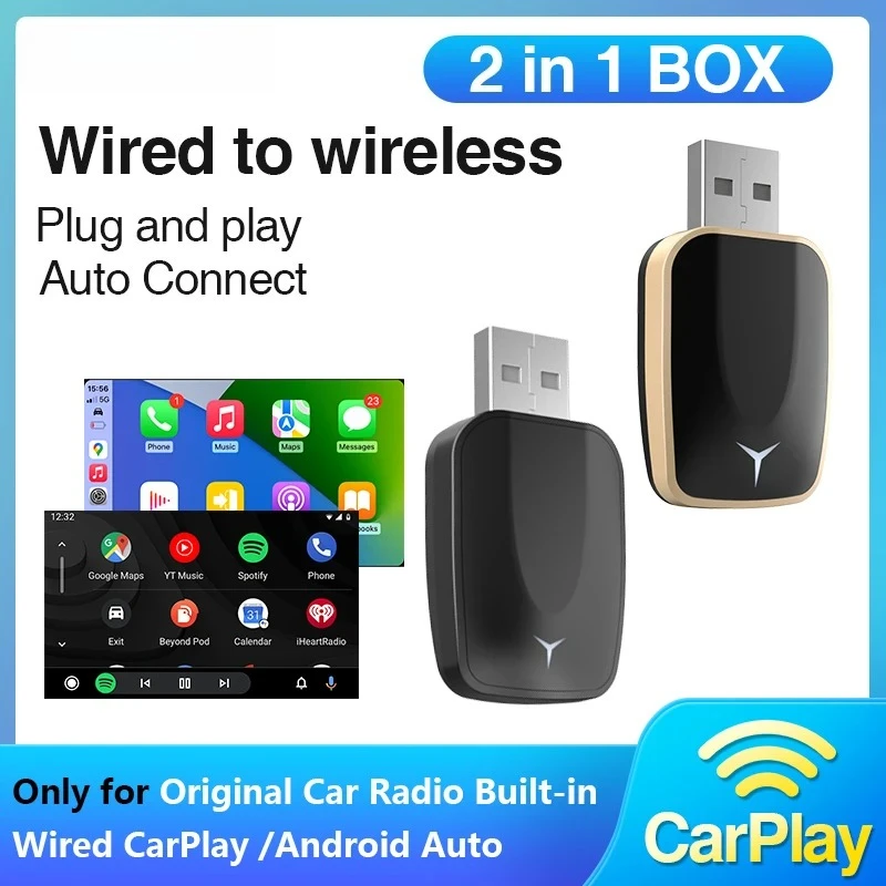 

Bileeko 2in1 Wireless CarPlay USB Dongle Мини-адаптер Plug and Play Проводной к беспроводному CarPlay Android Auto для OEM