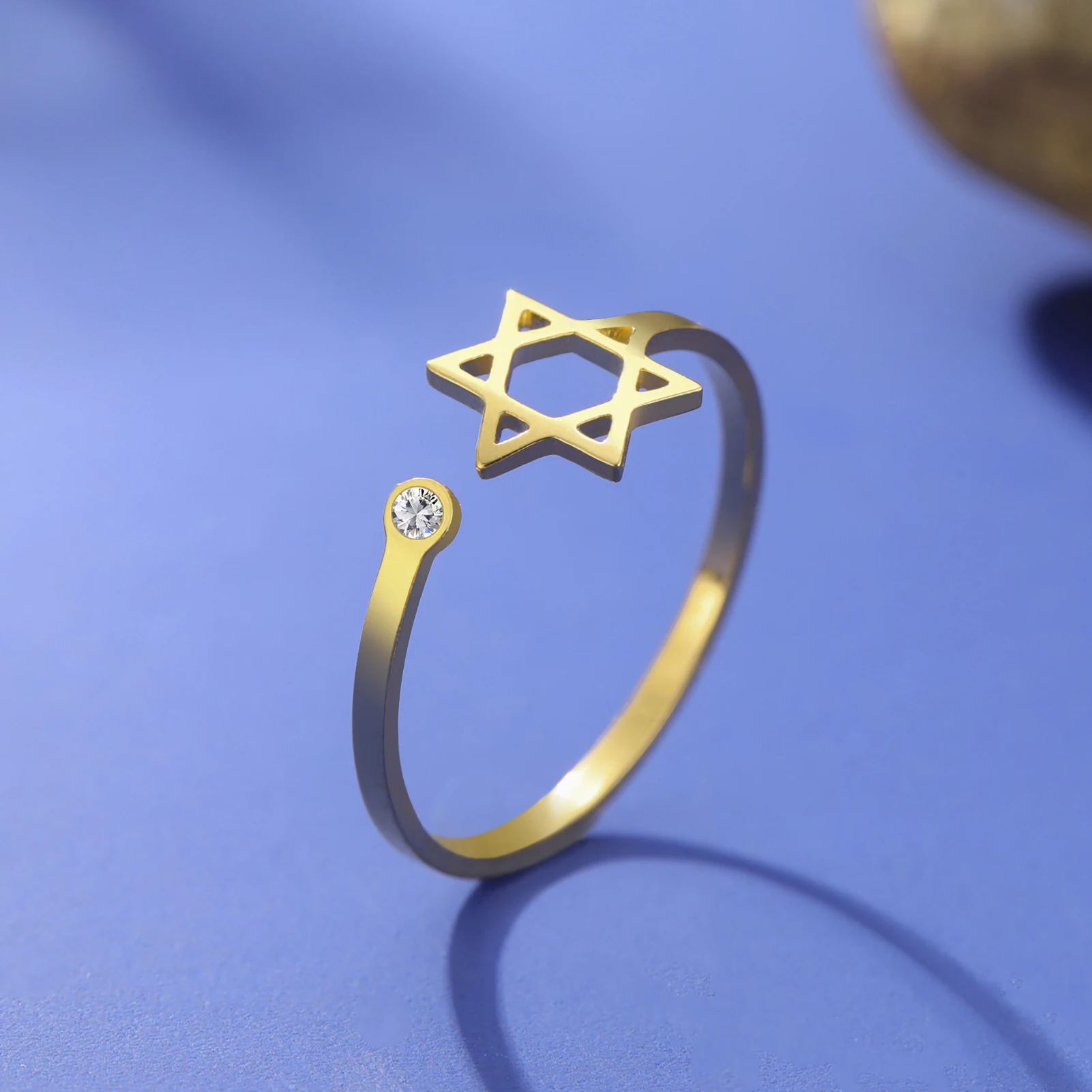 Skyrim Star of David Zircon Ring Women Supernatural Hexagram Stainless Steel Rings Israel Jewish Judaism Amulet Jewelry Gift