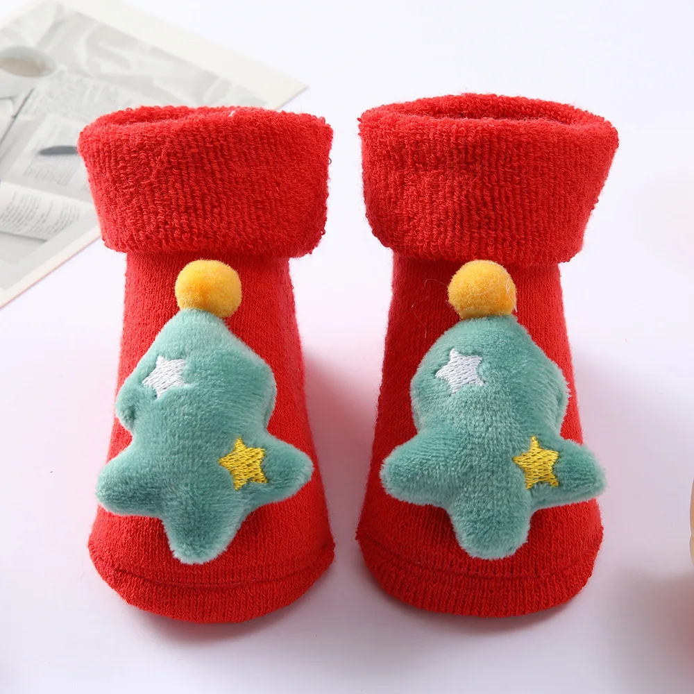 Baby Christmas Socks for Newborns Infant Cotton Short Socks Kids Children\'s Socks for Girls Boys Non-slip Print Toddler Clothing