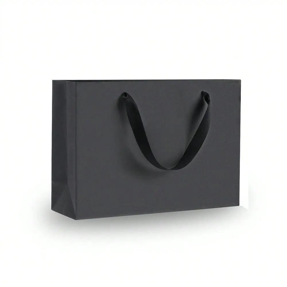 

BLACK Kraft Paper Gift Bags 12.6x4x8.7 Inch Bulk Gift Bag, Balck Kraft Paper Shopping Bags With Ribbon Handles, Party Favor Bags