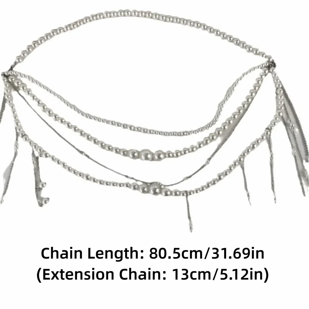 Cadena de cintura con borlas y perlas brillantes, accesorios de ropa multicapa, accesorios de joyería para el cuerpo, cinturón de fiesta, ropa informal