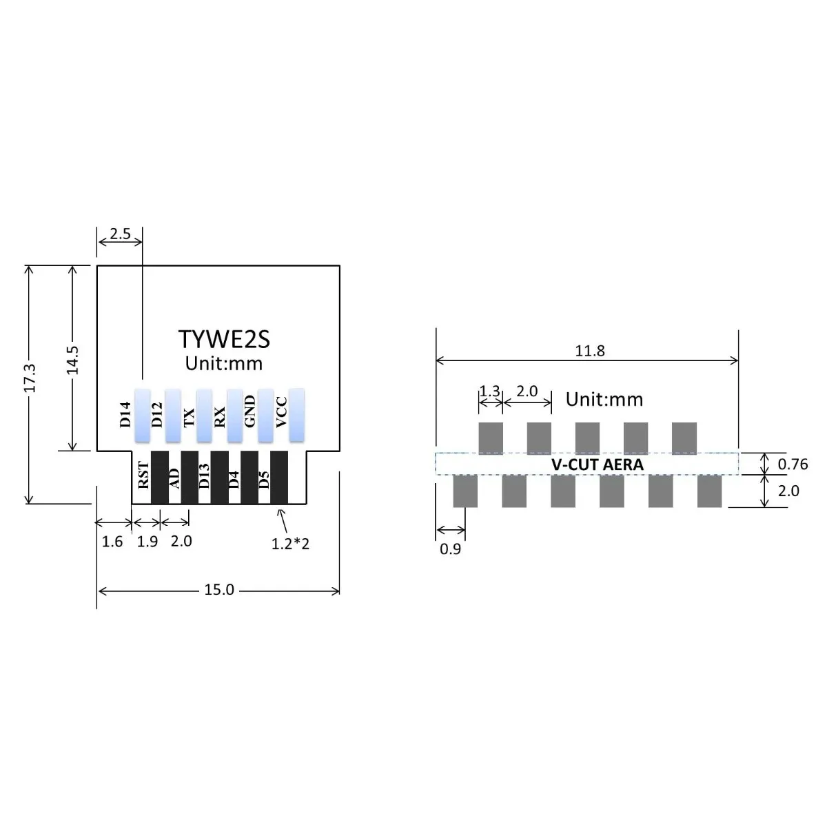 ESP-02S Wi-Fi-module TYWE2S Serieel Golden Finger-pakket ESP8285 Draadloze transparante transmissie Compatibel met ESP8266