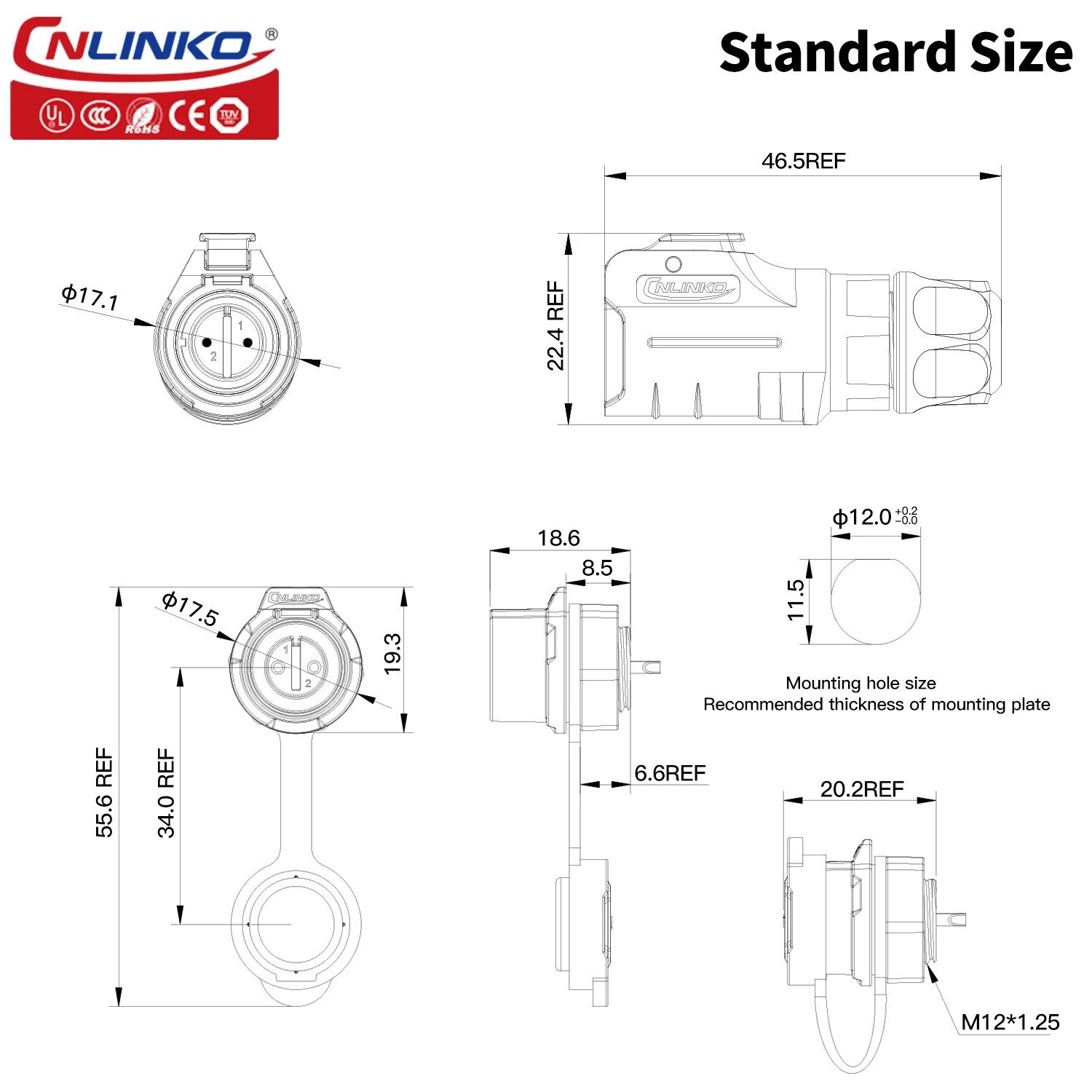 CNLINKO M12 IP68 Waterproof Outdoor Lighting PBT Plastic Power Push Pull Easy Quick Locking Electrical Connector With Dust Cap