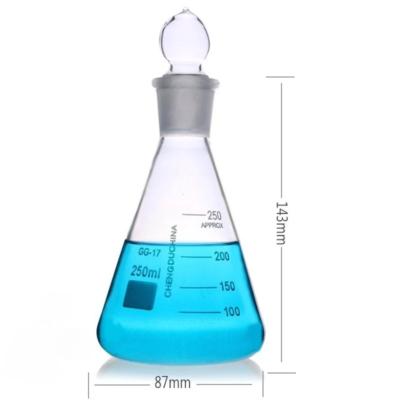 Glass Conical Flask with Stopper Heat Resistant Erlenmeyer Flask 50‑500ml Lab Glassware for Chemistry Experiment