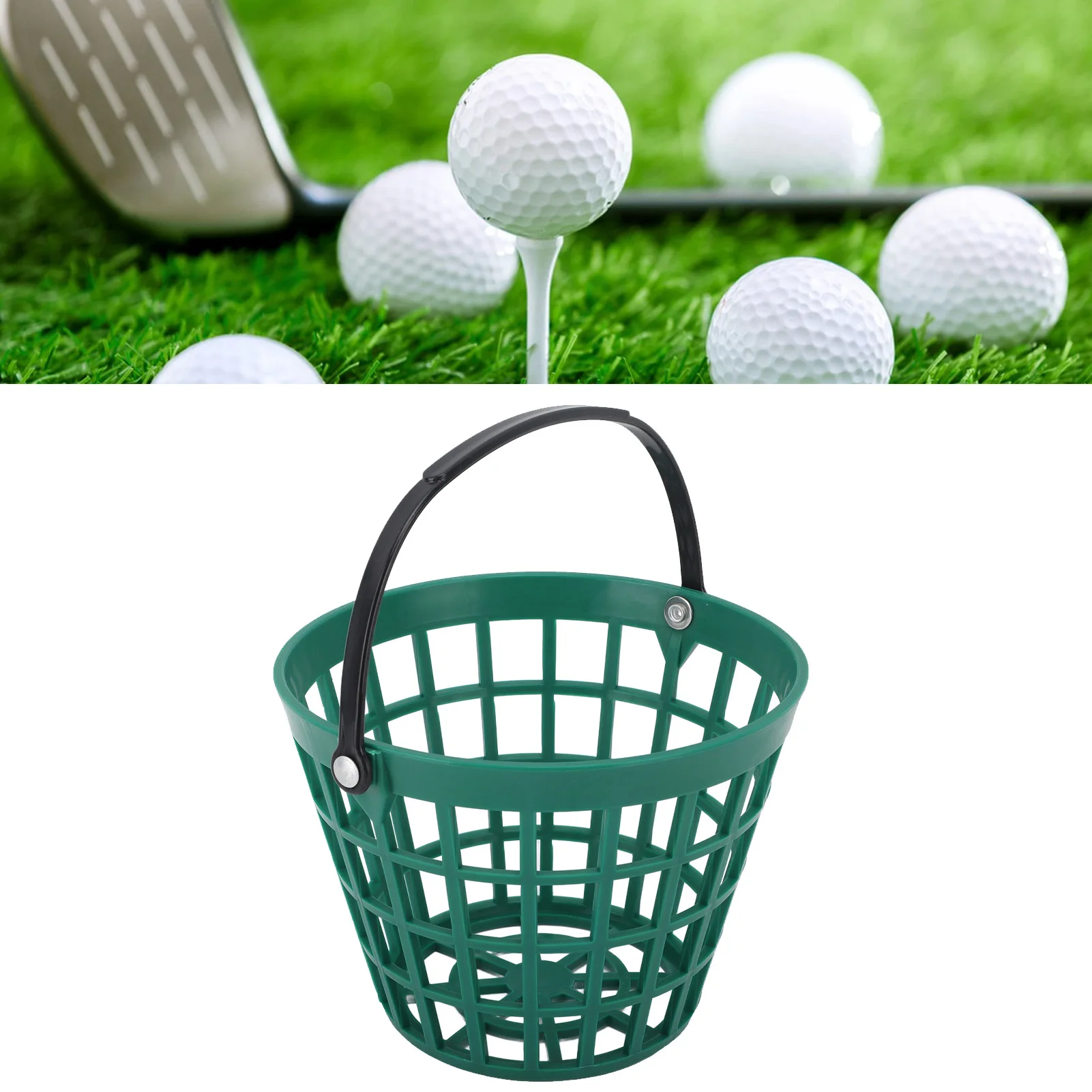 Golf Ball Basket Golfball Container with Handle Nylon Plastic Golf Ball Bucket Green Holds Up to 25pcs