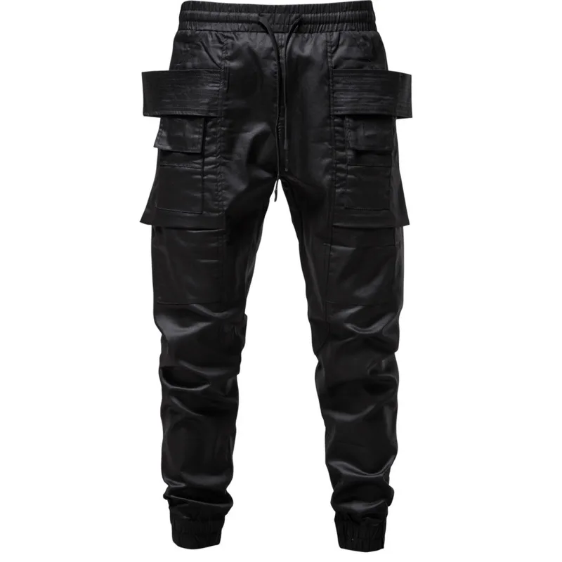 Pantalon de travail ciré à revêtement RO foncé, pantalon de moto décontracté pour hommes, pantalon de jambe à reliure à vent fonctionnel