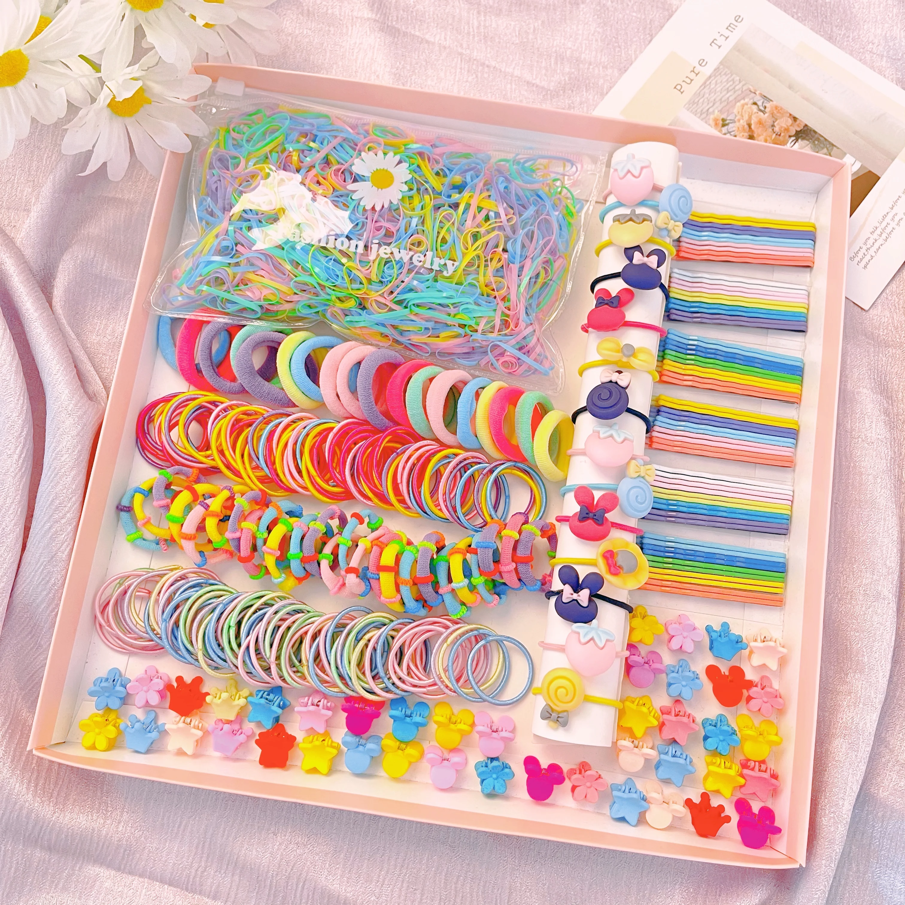 Fashion 100/1000Pcs Colorful Hair Bands Cute Girls Women Elastic Rubber Band Scrunchies Ponytail Holder Gum Hair Accessories