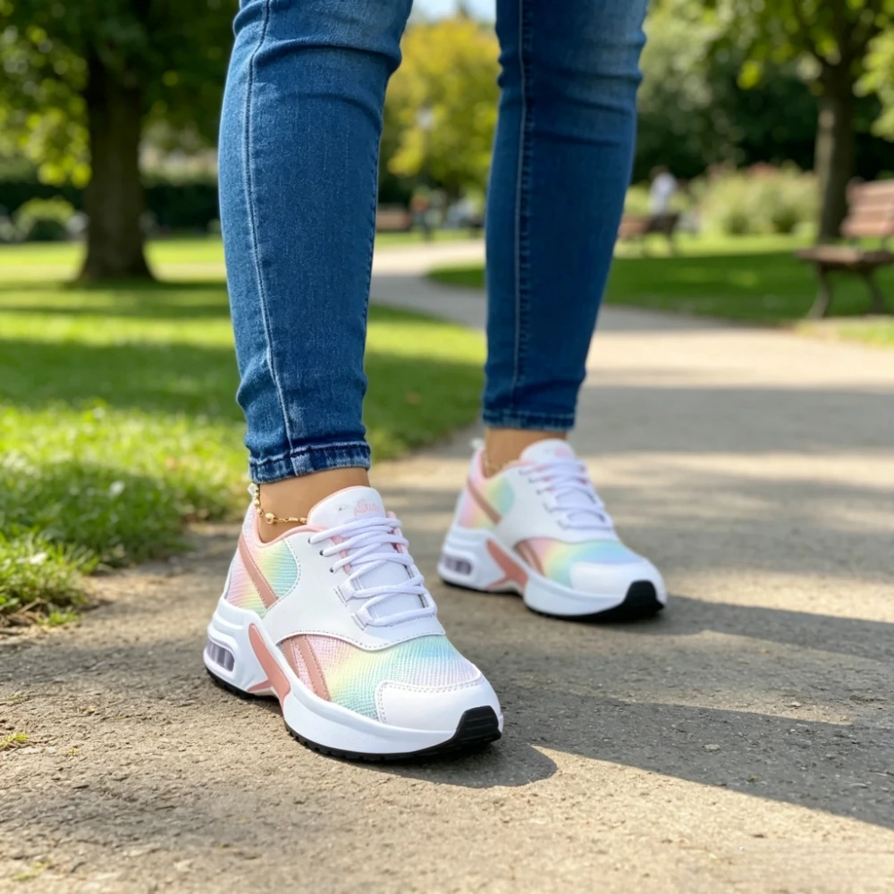Modische Damen-Sportschuhe, Frühjahrskollektion, Lässige Damenschuhe mit Dicker Sohle, Rutschfeste Mesh-Schuhe, Weichsohlige Einfache Flache Schuhe