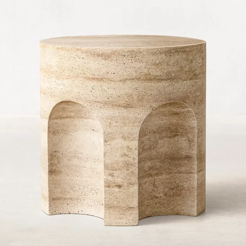 

Nordic modern minimalist travertine creative design living room furniture cupola engraving round side table