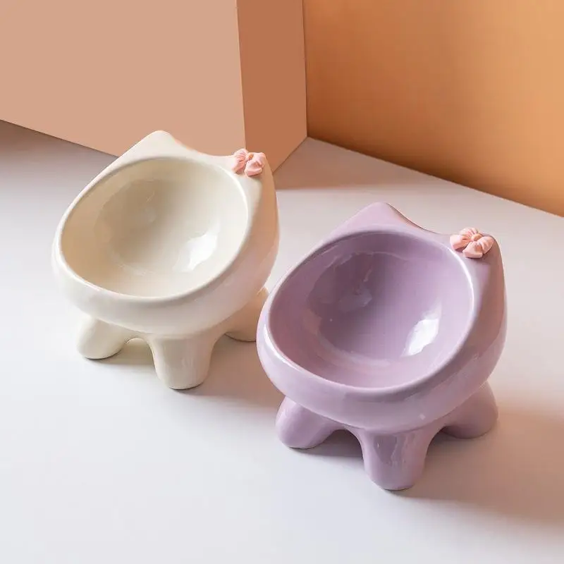 15° Angled Pet Cat Food Bowl Non-slip Base Ergonomic Neck Protection Feeder for Wet Dry Food Kitten Adult Cat Home Use