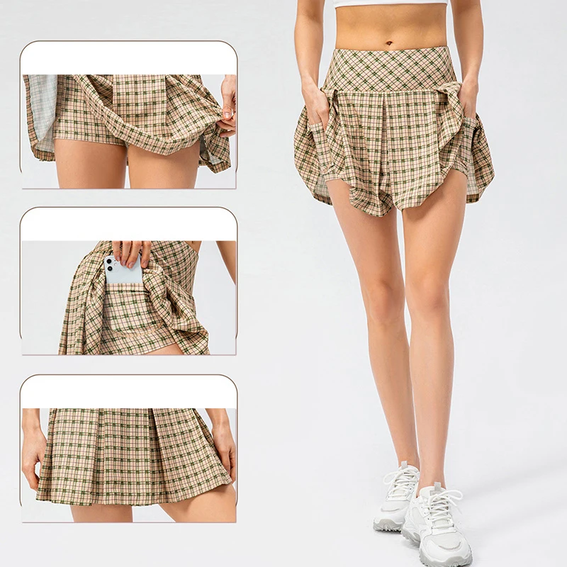 Golf Skort Women Tennis Plaid Skirt Korean Female Sport Dress Pleated Fitness Badminton Skirt Shorts With Pockets Ladies Wear