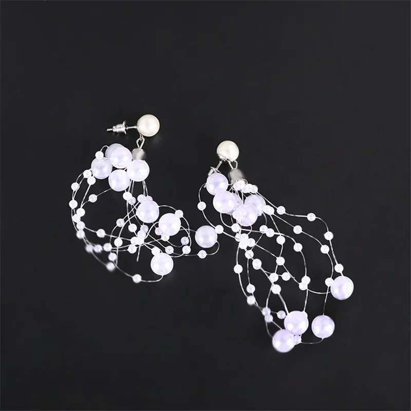 Elegant Long Tassel Simulated Pearls Earrings White Size Beads Earrings For WomanFish Line Earrings Wedding Bride Gifts