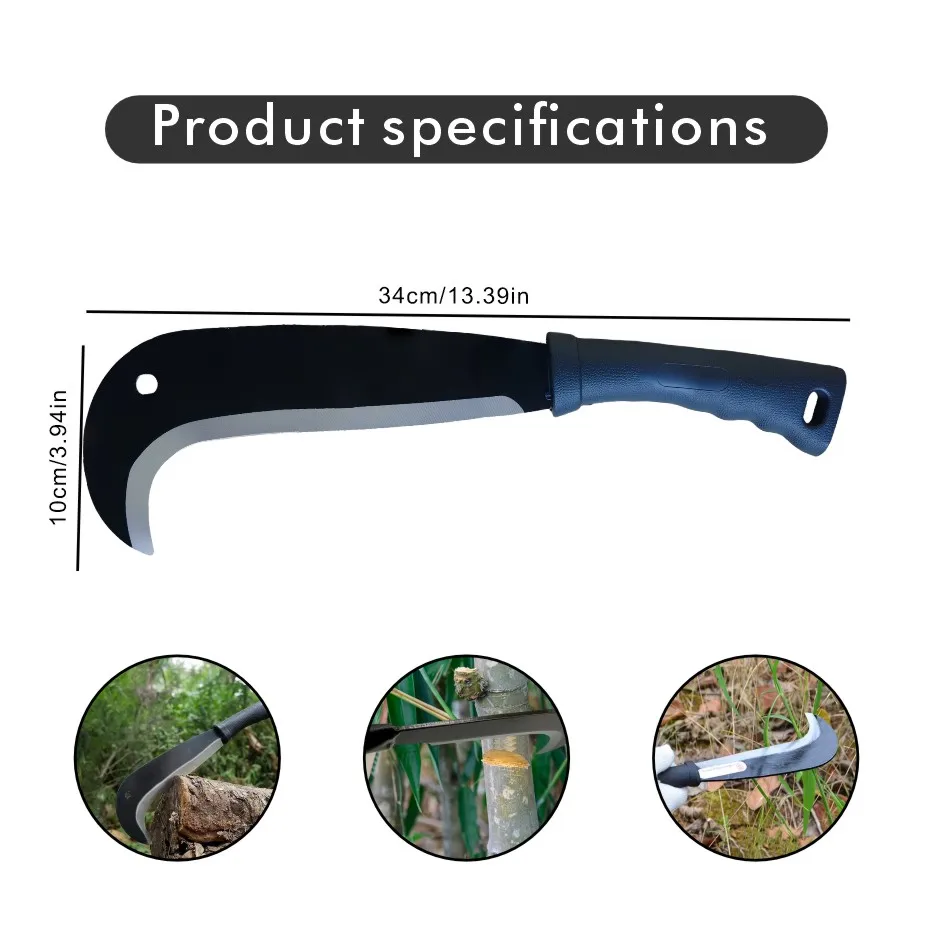 Heavy Duty Outdoor Cutting Tool – Curved High Carbon Steel Blade for Weed & Brush Clearing, Grass Cutter & Yard Work