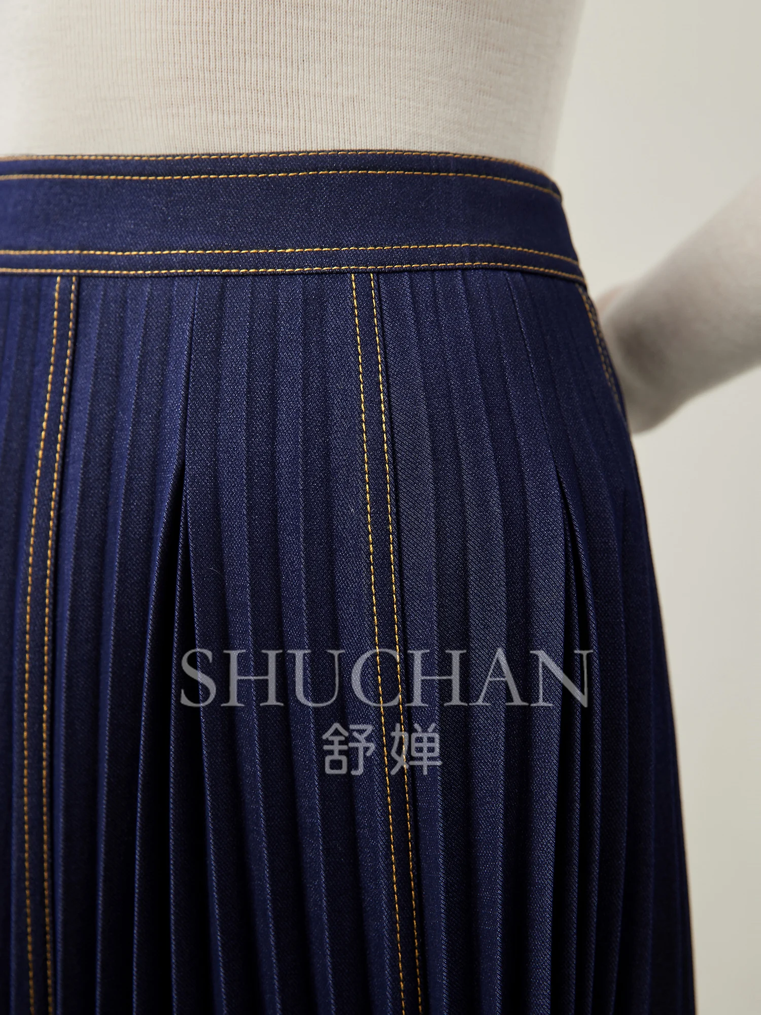 2025 Pleated Elegant New Contrasting Colors,  Denim  Long Skirts for Women  Korean Fashion Clothing  Faldas Mujer Moda