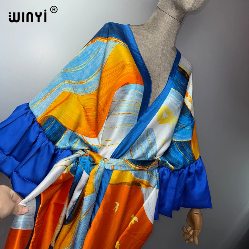 WINYI Abito da festa estivo Kimono Abbigliamento da spiaggia Costume da bagno Cover up Africa donna boho maniche a sbuffo (ed) Cardigan caftano sexy per le vacanze