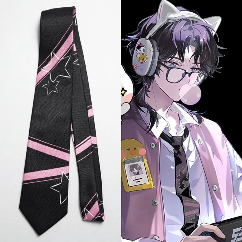 Virtual YouTube Vtuber LASER Qiao Shu Cosplay Casual Star Print Tie Sweet Glossy Tie Cute Boys Girls JK Necktie Party Accessory