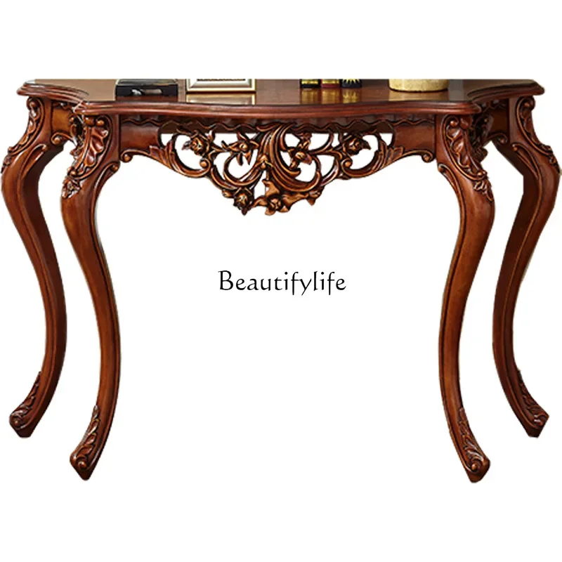 

yj19 American-style Solid Wood Carved Entryway Table European-style Entryway Console