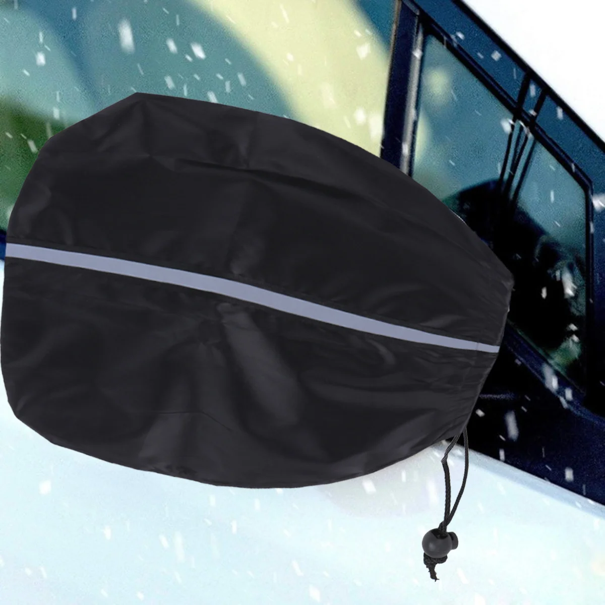 

1Pair 33x27cm Car Mirror Covers Waterproof Snowproof Side Mirror Protector Drawstring Design for Easy Use and Storage Black