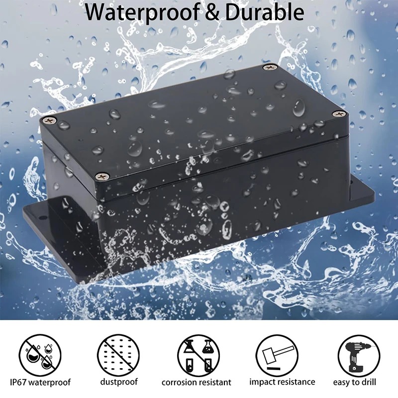 IP67 Black Waterproof Electrical Enclosure V0 Grade Flame Retardant Box Outdoor ABS Plastic Black Power Junction Box