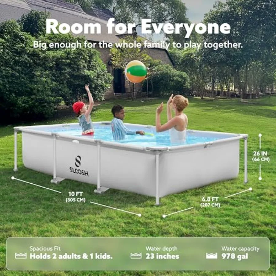 Piscine rectangulaire hors sol-10 pieds x 6,8 pieds x 26 pouces, cadre extérieur, ensemble de piscine hors sol, piscine Kiddie pour adultes avec