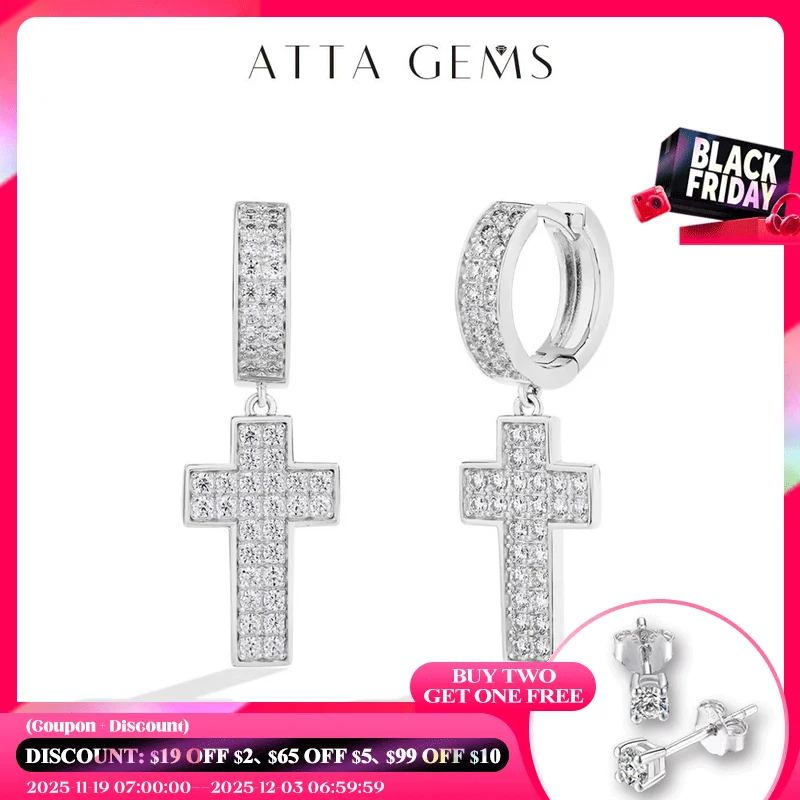 

ATTAGEMS Classic Moissanite Earrings for Women Cross Drop Earrings 925 Sterling Silver Wedding Party 18K Gold Plated Jewelry New