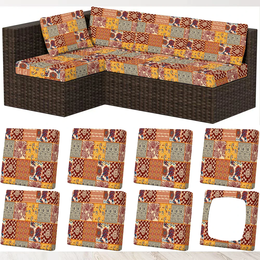 Bohemian Pattern Outdoor Sofa Cover, Elastic Milk Silk Couch Slipcover for Summer, Universal for Indoor Living