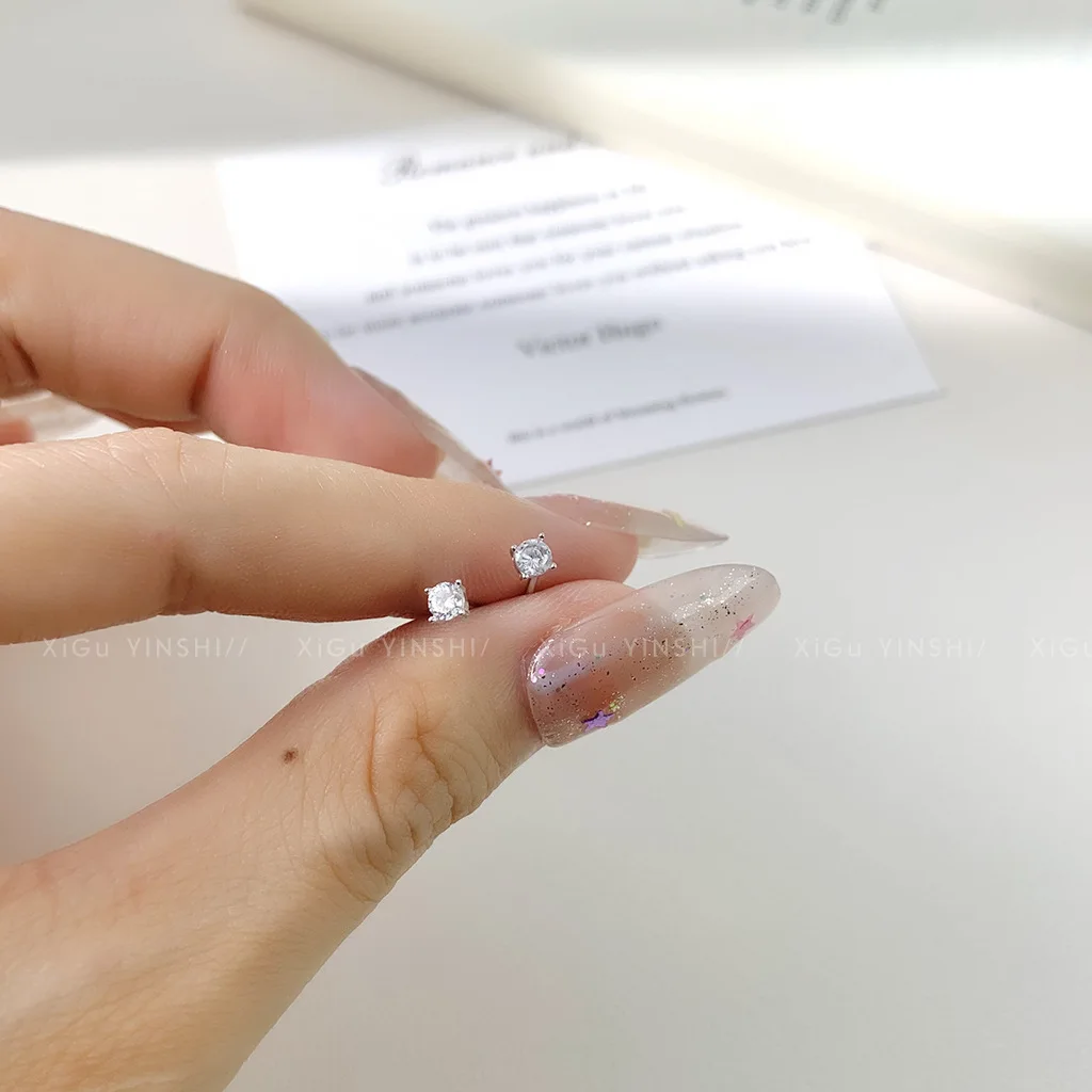 Super Mini Rhinestones Stud Earrings for Women Silver Color Korean Trendy Tiny Clear Crystal Earrings Daily Simple Jewelry Gifts