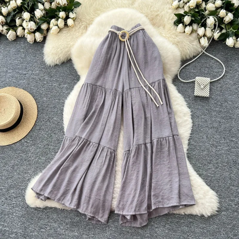 Korean Dresses Chiffon Pants Casual Pants Summer Fairy Gentle High Waist Loose Wide Leg Skirt Pants Cover Flesh Crotch Pants New
