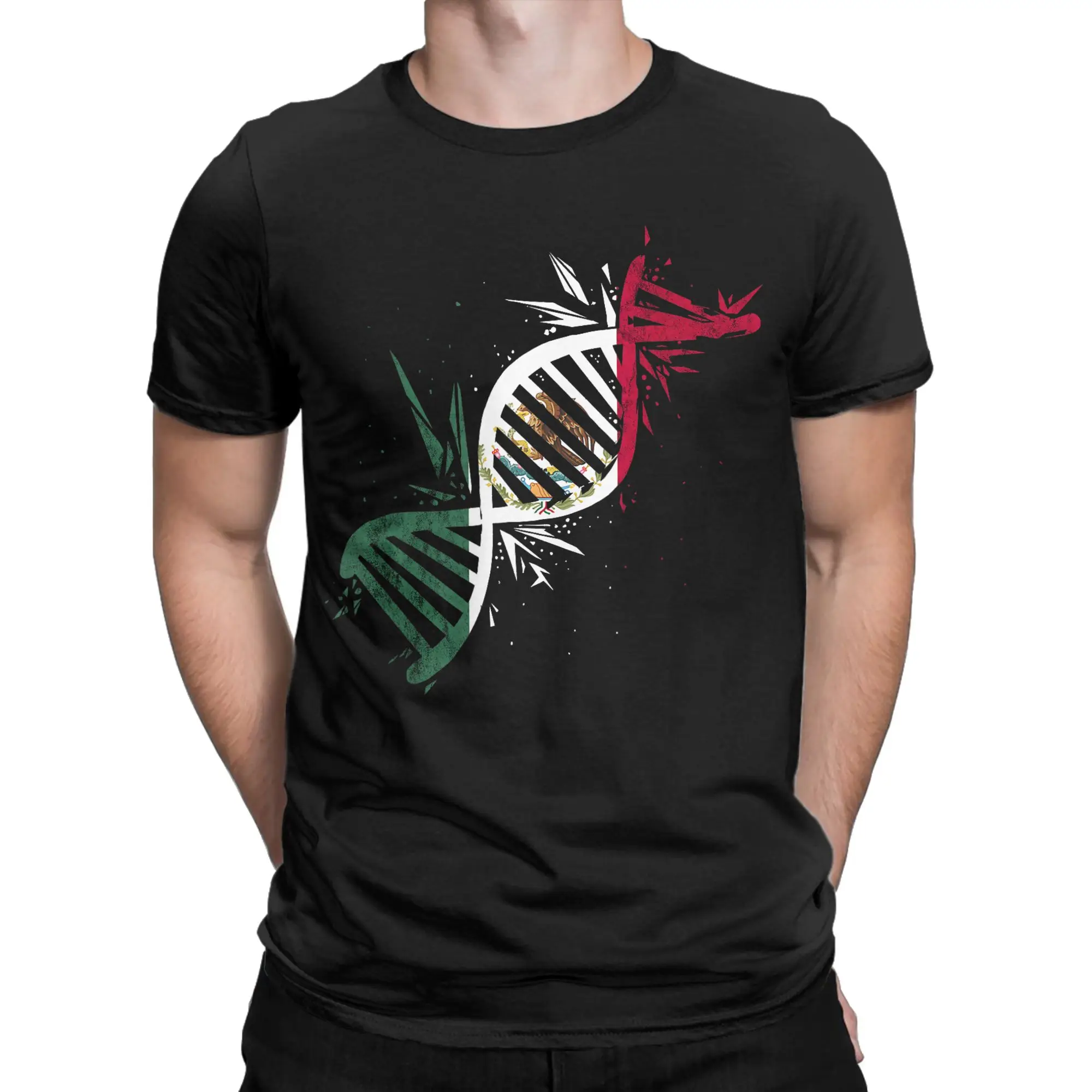Mexico DNA Molecule Mexican Roots Mexico Flag Men's T Shirts  Vintage Tees Short Sleeve O Neck T-Shirt Cotton Printed Clothing