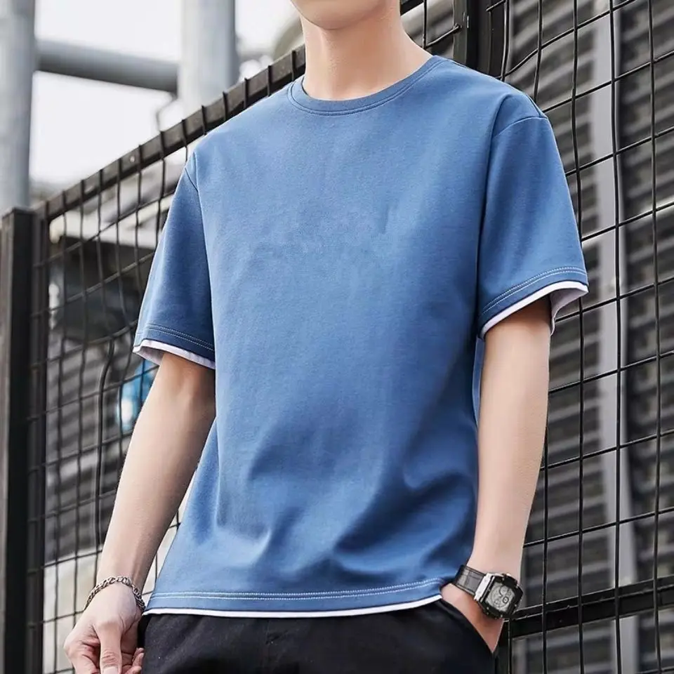 Male Tees Shirts Baggy Tops Plain Men's T-shirt 100℅ Cotton Loose No Logo Yellow Basic Chic Casual Xl Wholesale Stylish Original