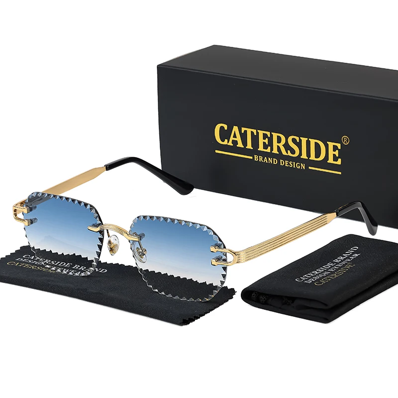 CATERSIDE Neue randlose Sonnenbrille für Herren, quadratisch, modisch, mit geschliffenen Gläsern, Markendesign, Sonnenbrille für Damen, Party, Festival, Brillengeschenk – Detail 6